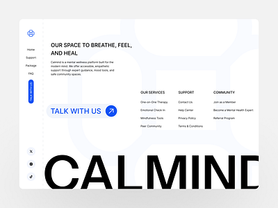 Calmind - Footer Section figma footer footer section landing landing page medicine minimalist ui section ui design uiux website