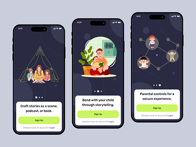 StoryNest – Kids’ Storytelling App Onboarding UI Design app design dark designing figma graphic design homepage landing page ui ui design uiux uiux design uiux designing ux design web design welldux