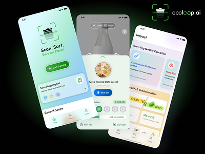 Ecoloop — Scan, Sort & Save the Planet ♻️ branding environmental health app figma garbage disposal app logo recycling app save the planet scan sort sustainable app ui ux