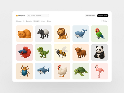 Gallery of Thiings.co 3d 3d asset 3d assets gallery thiings.co ui design uiux website