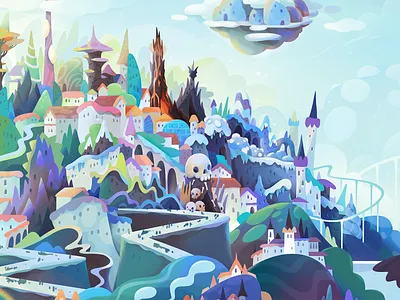 Concept art for the Dream Works show abstract cartoon character city concept conceptart design fantasy illustration series zutto