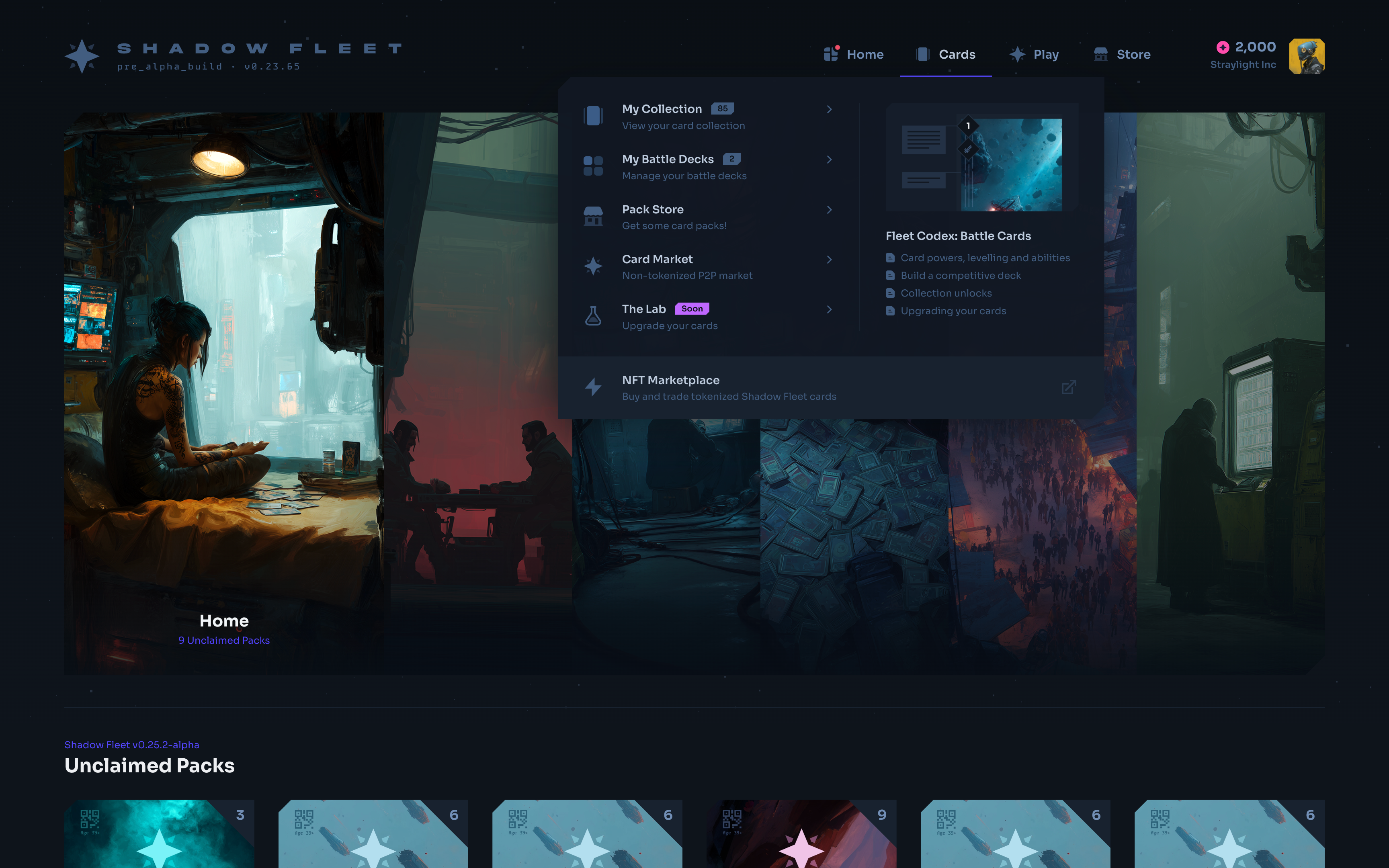 Shadow Fleet Nav Menu dark tcg ui web3