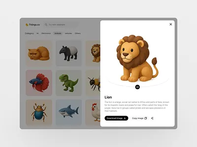 Thiings.co Detail Page 3d 3d aset 3d assets 3d character character detail page figma gallery ui ui design uiux website