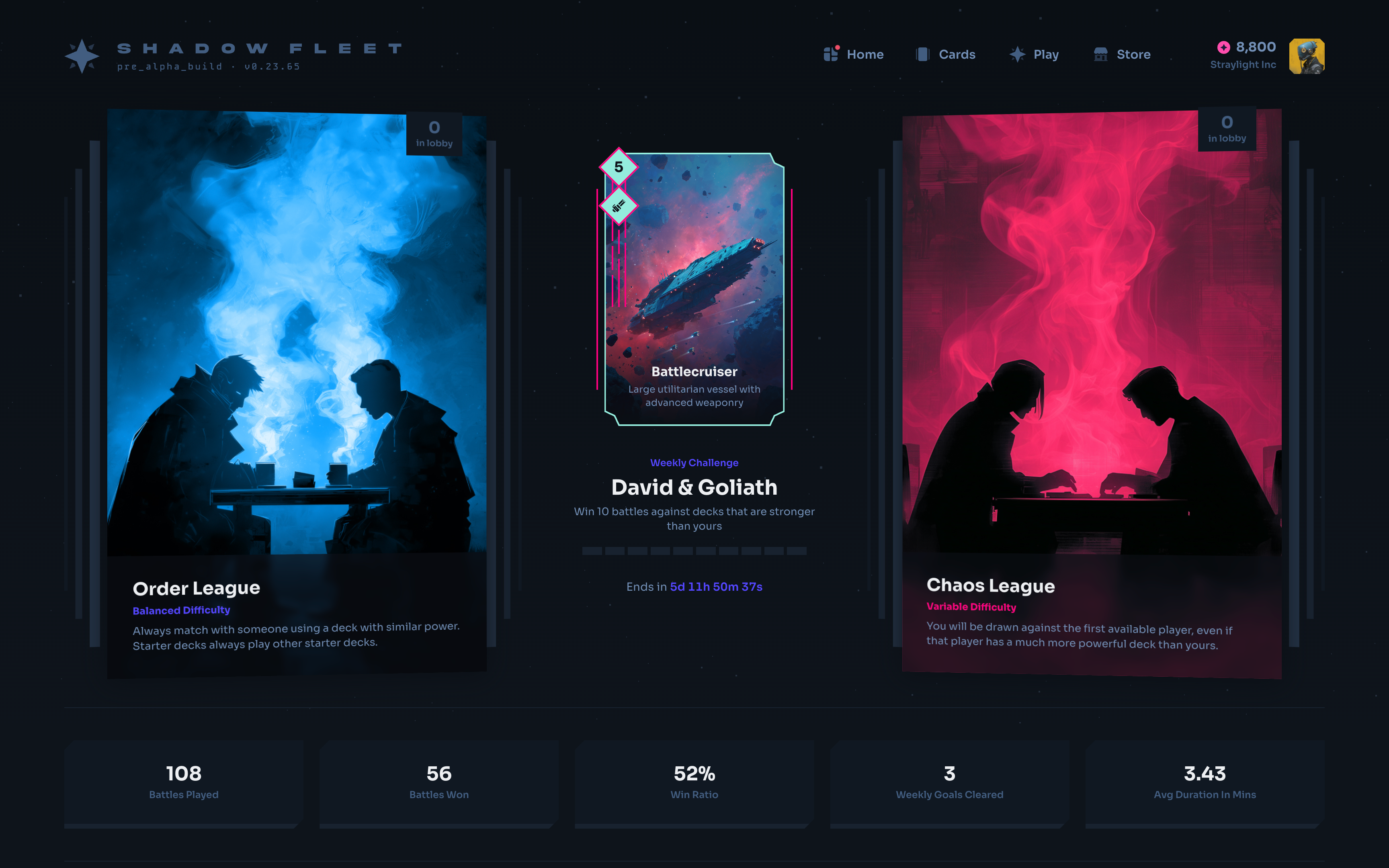 Shadow Fleet Play Screen dark tcg ui web3