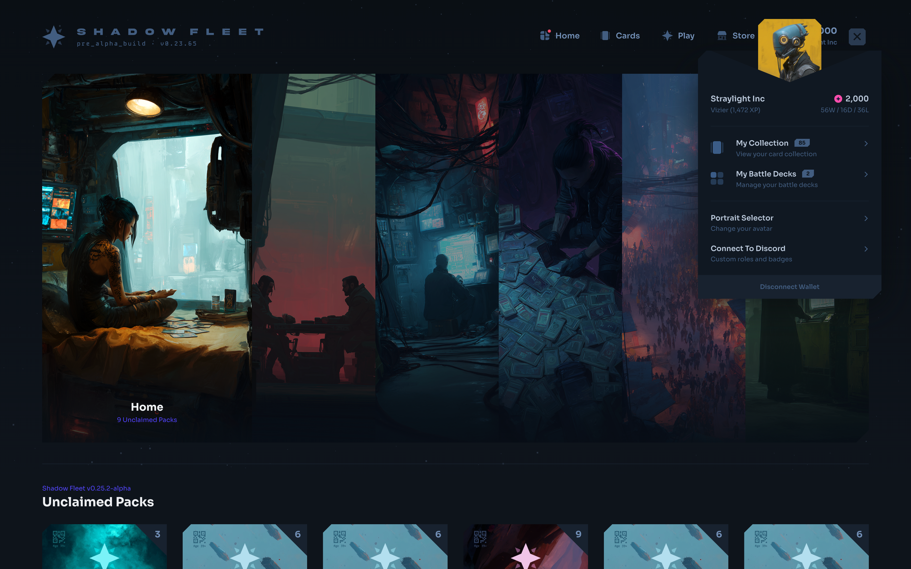Shadow Fleet Profile Dropdown dark tcg ui web3