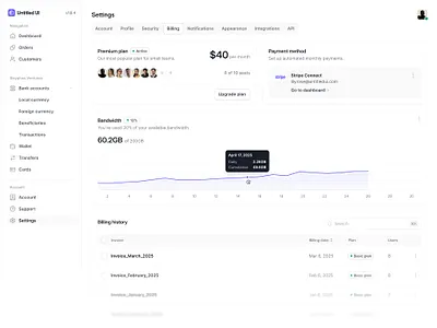 Bandwidth settings — Untitled UI billing billing history plans product design settings ui design user interface