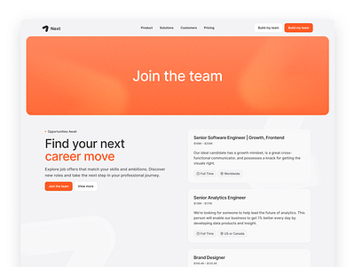 Talent Hire Platform Web UI Design career clean design employment hire hiring job job board job finder job listing job search landing page orange platform recruit recruitment team ui web design website website design