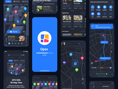 Opex – Map Navigation Figma UI Template case study dark direction app figma gps app ios location app map app mobile app navigation app navigation mobile app place finder app route app tracking app traffic app ui template uikits