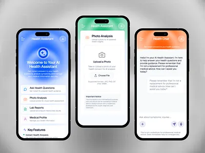AI Health Assistant—Mobile App UI aerodesign ai aihealthassistant appdesign design digitalcare health assistant healthcare healthtech madical minimal mobile mobile app online healthcare redesign saasux ui uiuxdesign uxdesign visauldiagnosis
