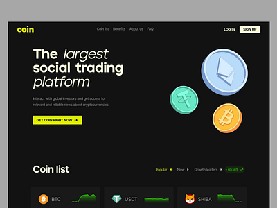 coin -- trading platform animation branding crypto design figma graphic design hero illustration landing page logo rive ui uiux web design