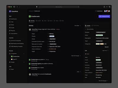 Company Activity Detail Page - CRM SaaS Platform UX/UI Design crm saas dashboard crm saas design design figma illustration saas design ui design user centric user experience uxui