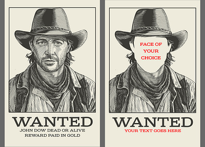 Wild West Style Portrait cowboy custom portrait engraved engraving gift wild west