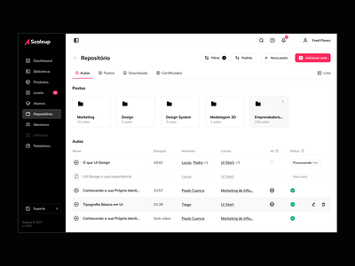 Education platform dashboard — Scaleup courses dashboard education platform education saas saas scaleup sidebar ui design ux design video repository
