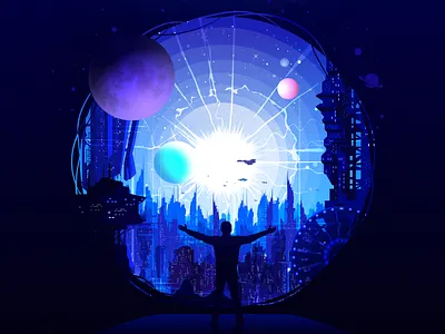 Singularity Horizon ✨ artwork city cosmic cosmos cyberdream futuristic galaxy illustration landscape madewithsketch nature negative neonvibes planets proart prokopenko scifi surrealworld universe