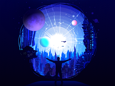 Singularity Horizon ✨ artwork city cosmic cosmos cyberdream futuristic galaxy illustration landscape madewithsketch nature negative neonvibes planets proart prokopenko scifi surrealworld universe