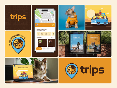 Trips Visual Identity Refresh ads advertising app brand identity branding digital illustration graphic design iconography illustration logo pet logo pets travel logo trips ui visual design visual identity