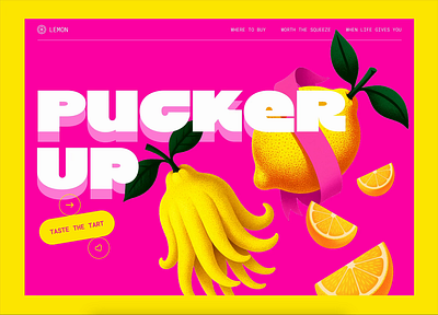 Lemons — A Tart & Juicy Landing Page Concept animation bold headline bright design bright pink colorful design digital design fruit fruity halftone shading illustration landing page lemon lemons loading animation modern typography pink and yellow retro illustration vintage type visual design