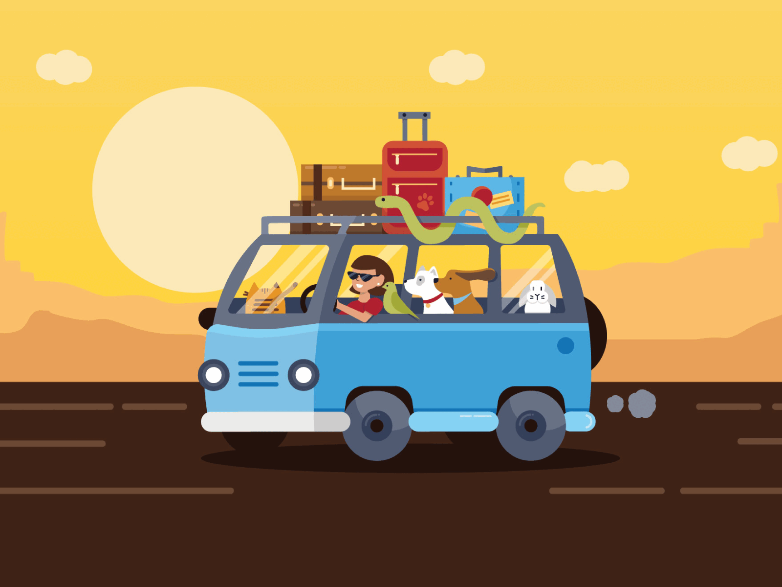 Trips Digital Illustration Hero animals brand identity branding digital illustration drawing illustration logo pet illustration pet travel ui website