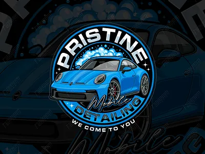 Modern Mobile Detailing Logo Featuring Porsche Car Illustration auto detailing identity auto detailing logo design blue sports car logo car detailing business logo car detailing logo car logo design vector car wash logo custom car illustration high end logo design luxury car wash branding mobile detailing logo modern auto logo porsche logo illustration premium logo for detailers professional car detailing brand sports car badge logo vector car logo vehicle cleaning logo