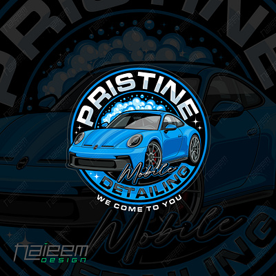 Modern Mobile Detailing Logo Featuring Porsche Car Illustration auto detailing identity auto detailing logo design blue sports car logo car detailing business logo car detailing logo car logo design vector car wash logo custom car illustration high end logo design luxury car wash branding mobile detailing logo modern auto logo porsche logo illustration premium logo for detailers professional car detailing brand sports car badge logo vector car logo vehicle cleaning logo