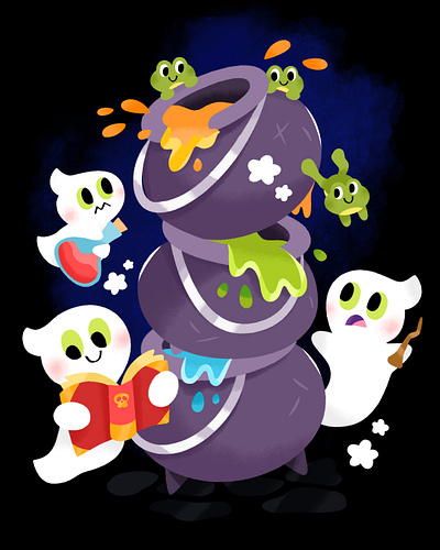 Happy Summerween! cauldron cute frog ghost ghosts halloween holiday hot illustration illustrator magic summer summerween witch