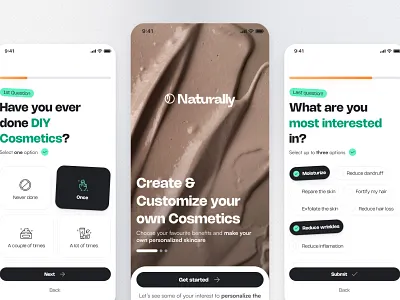 Naturally - A Natural Cosmetics App app branding cosmetics customize e commerce mobile onboarding product design ui ux