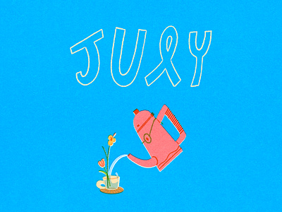 Let’s Enjoy our July! 2025 art artwork cup design flower handwritten illust illustration ipad july kettle nature newmonth photoshop riso tweetyheather vase wateringcan
