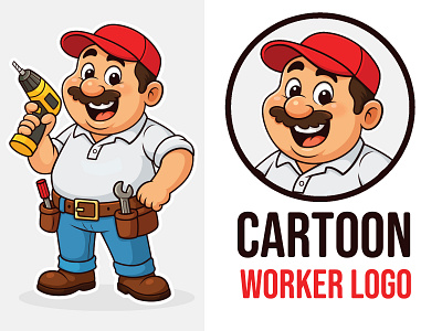 Fun And Modern Mascot Cartoon Logo | Happy Cartoon Worker Logo beehaya branding cartoon cartoon character cartoon handyman cartoon logo cartoon worker logo design graphic design handyman logo happy mascot happy worker cartoon illustration logo logo desginer mascot mascot cartoon modern logo vector worker logo