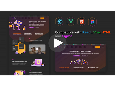 Crypto Wallet App 3d blockchain clean corporate crypto cryptocurrency dark mode figma finance gradient homepage html illustration landing page minimal motion graphics single page ui ui kit ux