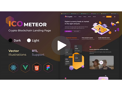 Icometeor Crypto Landing Page 3d animation bitcoin blockchain branding crypto figma finance fintech homepage html landing page nft react single page ui ux wallet web website