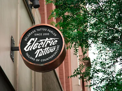 Electric Tattoo Studio Signage Mockup brand design brand identity branding branding design graphic design hand drawn identity design lettering logo logo design logotype mock up mockup retro sign signage typography vintage visual identity wordmark