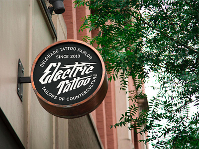 Electric Tattoo Studio Signage Mockup brand design brand identity branding branding design graphic design hand drawn identity design lettering logo logo design logotype mock up mockup retro sign signage typography vintage visual identity wordmark