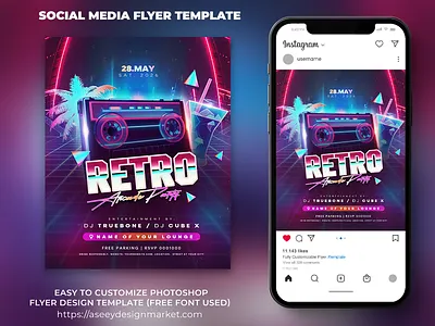 Retro Arcade Party PSD Flyer Template flyer flyertemplate graphic design nightclub flyer party flyer