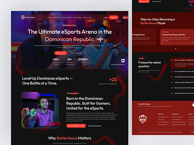 Battle Nexus RD — Dominican eSports Landing Page branding color palettle creative design dominican republic dribbble esports gaming gaming website interface design landing landing page logo design typography ui design uiux ux design web concept web layout website