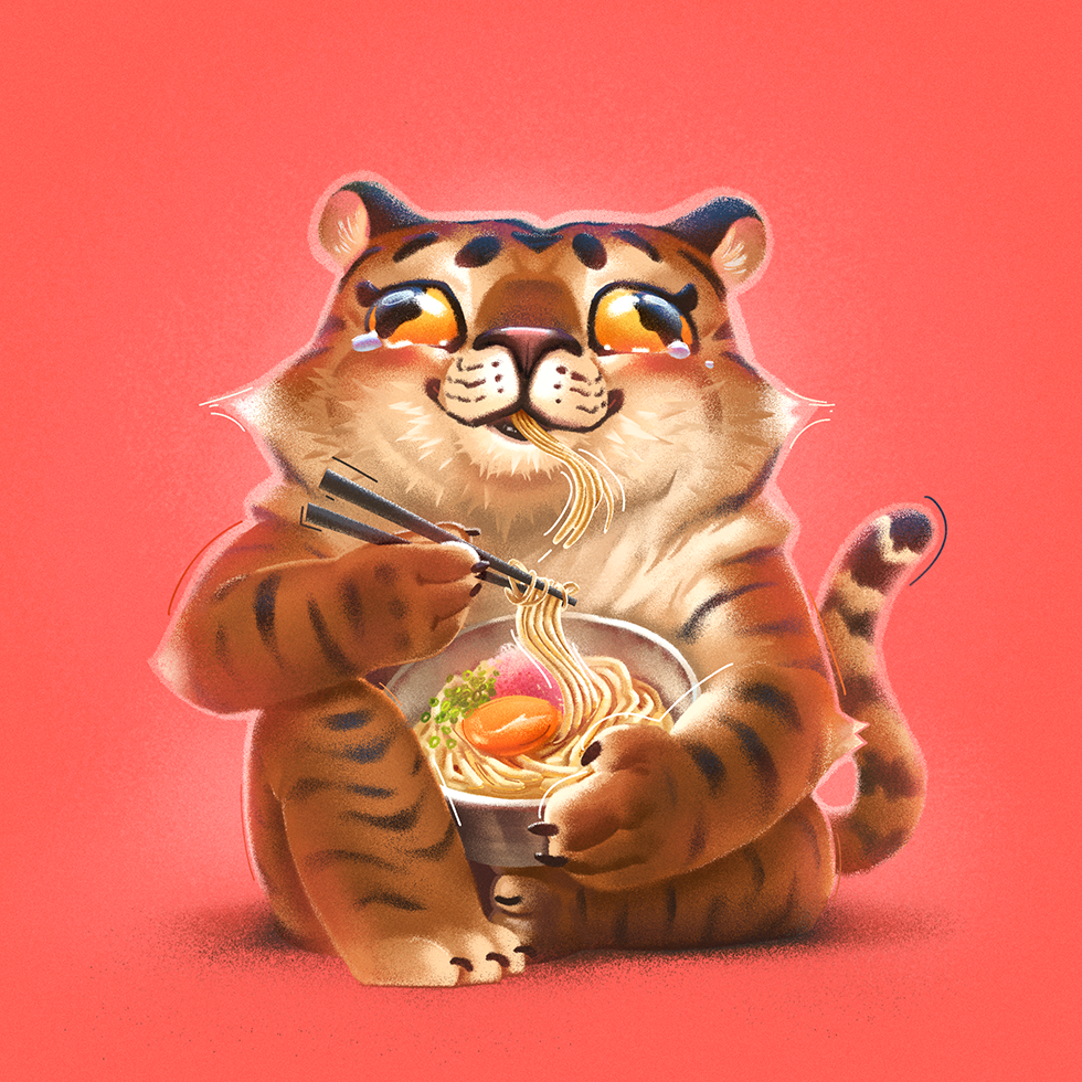 The Tiger animal animals wildlife asian asianfood cat illustration pink print ramen the tiger tiger