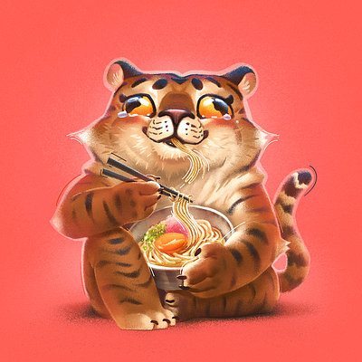 The Tiger animal animals wildlife asian asianfood cat illustration pink print ramen the tiger tiger
