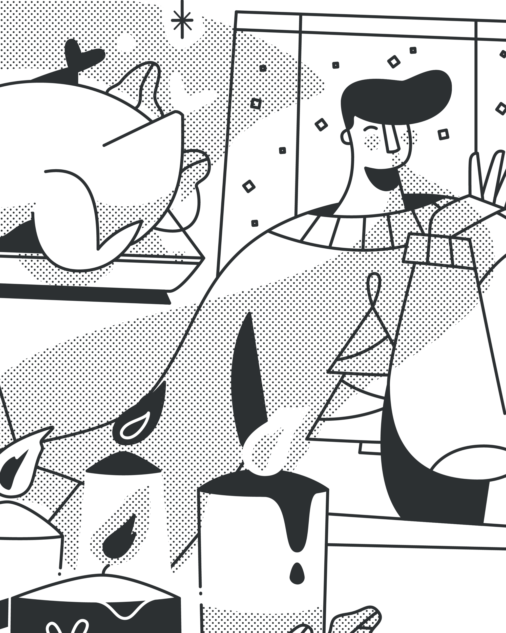 VICE candle christmas family halftone holidays illustration line art man minimal thanksgiving turkey vector vice vice magazine xmas