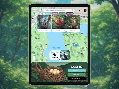 Nest ID - Discover Bird Nests Near You akshay app design dinakar gis graphic design id illustrator ipad map mobile nest uiux