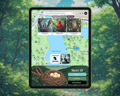 Nest ID - Discover Bird Nests Near You akshay app design dinakar gis graphic design id illustrator ipad map mobile nest uiux
