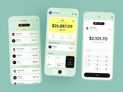 Personal Banking & Finance App UI crypto currency exchange design digital banking finance finance tracker fintech fintech app interface minimal ui modern interface neobanking personal banking personal finance product design transaction history ui ux
