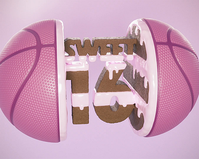Is It Cake? Dribbble Edition animation aniversary baked bakery basketball birthday bounce cake cinema4d concept creative glaze illusion is it cake motion graphics playful product redshift sweet16 trending