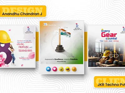 Social Media Posts for JKR adobe ai branding creative design digital art gear graphic design illustration india jkr logo photoshop poster poster design republic day typography ui ux vector