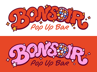 Bonsoir Wordmark 60s branding club custom dance disco groovy hippie lettering logo retro rounded vintage wordmark