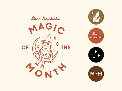 Dana Newkirk's Magic of the Month Branding brand guide branding dana newkirk design frog and moon frog branding frog illustration frog logo hand drawn logo icon design illustrated logo illustration lettering logo logo design occult logo typography witchy logo