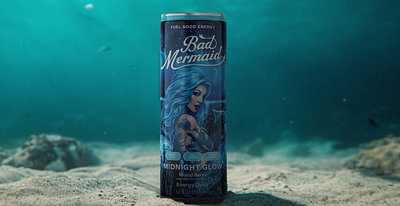 Bad Mermaid ai animations ai art direction ai artwork brand positioning creative ai design creative concept creative copywriting dtc beverage energy drink energy drink branding food beverage ux functional drinks generative design tools graphic design immersive ux ocean inspired brand ui website design wellness beverage