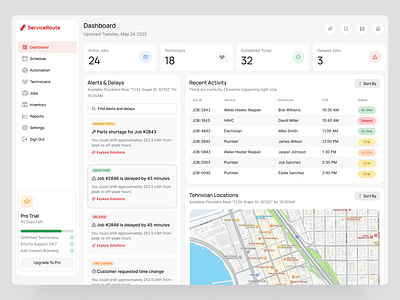Analytics Dashboard for Home Repair Dispatch Logistics Screen admin ai alerts app b2b clean dashboard desktop dispatch last 3 miles logistics map menu product design saas software tracking ui ux web app