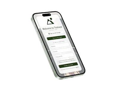 Sign-up page- Trailnest daily ui figma form design mental health ui minimal ui mobile app mobile app mockup mobile ui nature app onboarding sign up page therapy app ui ui design ux design