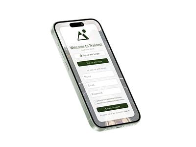 Sign-up page- Trailnest daily ui figma form design mental health ui minimal ui mobile app mobile app mockup mobile ui nature app onboarding sign up page therapy app ui ui design ux design