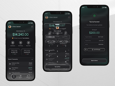 Spenso — Redefining Personal Finance with AI app dark finance glass green liquid mint mobile modern payment ui
