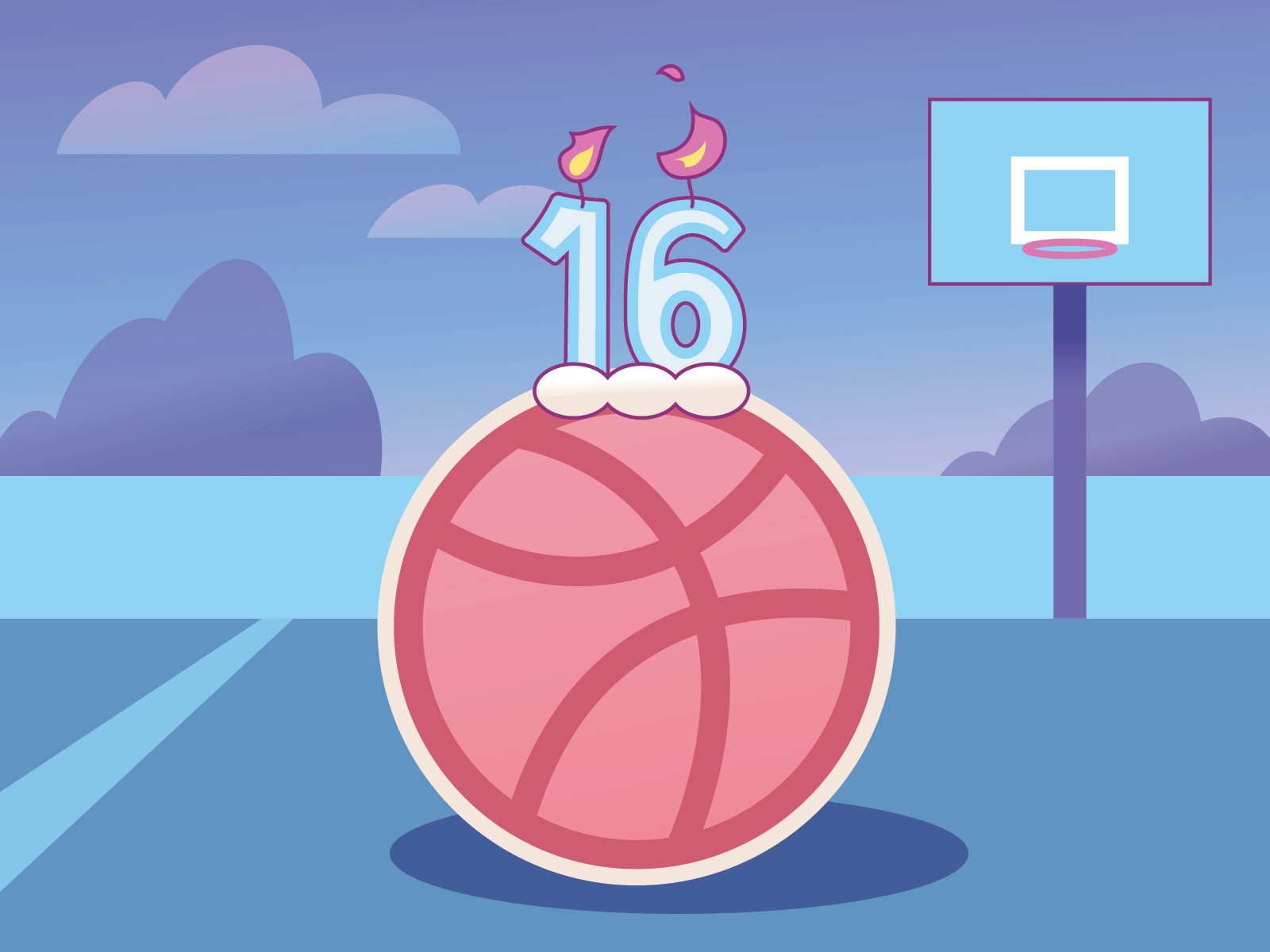 dribbble Sweet Sixteen! animation basketball birthday design digital dribbble dribbble 16 dribbble 16th hoops illustration vector weekly warm up